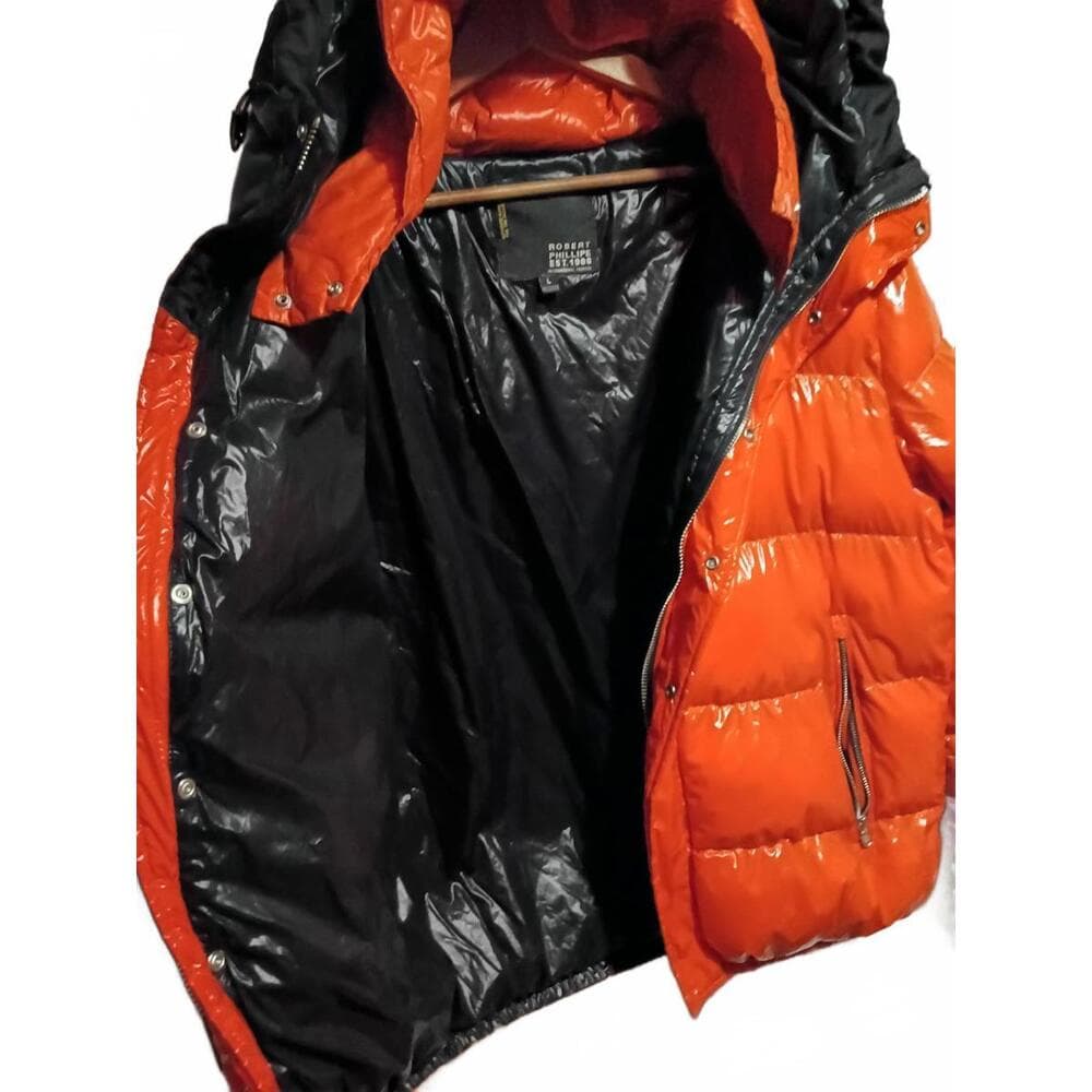 Robert Phillipe Men's Large Orange and Black Puffer Jacket - Thumbnail 2