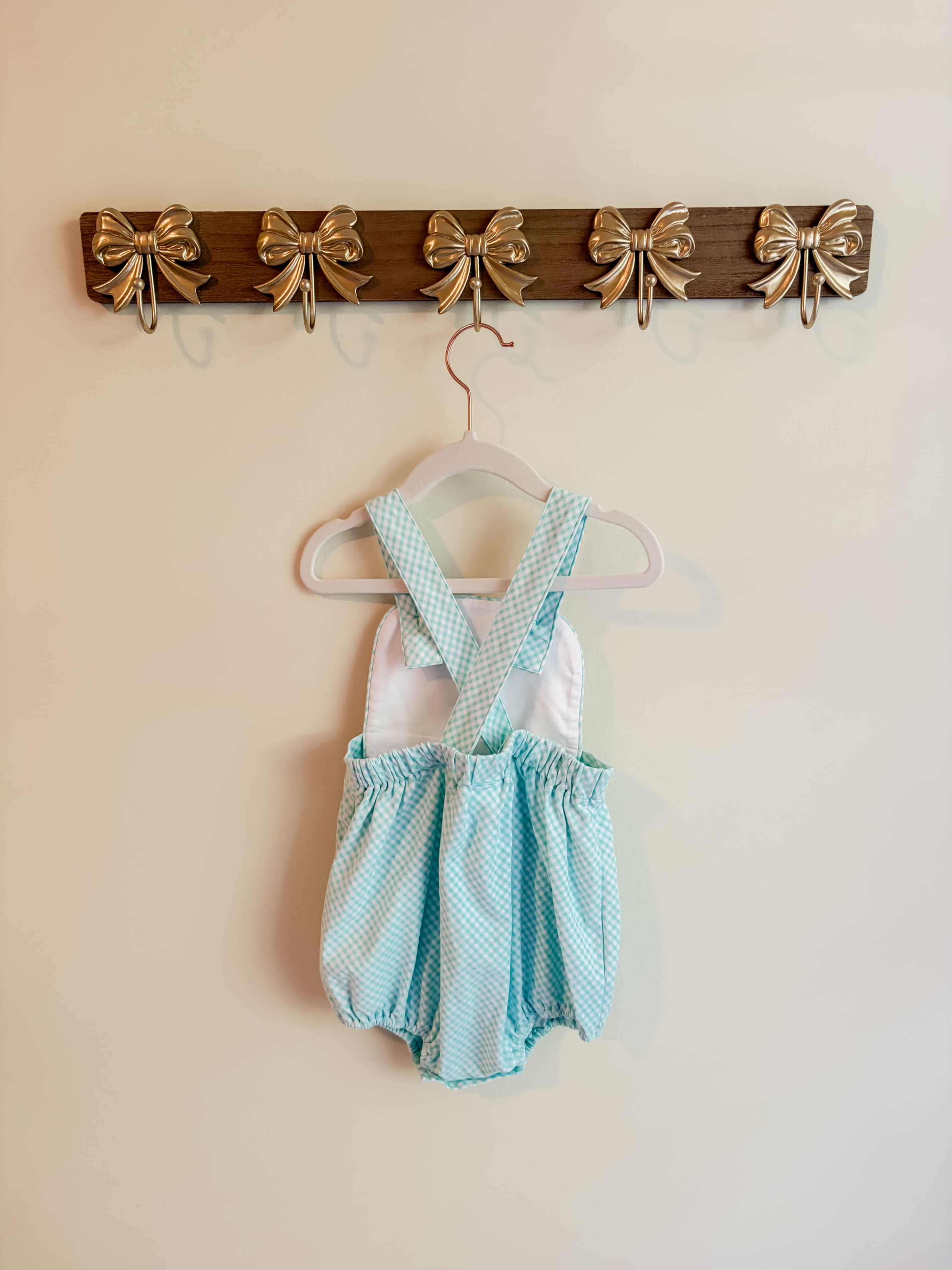 Shrimp and Grits Kids size 2T Blue Gingham Romper with Cross Back Straps - Thumbnail 2