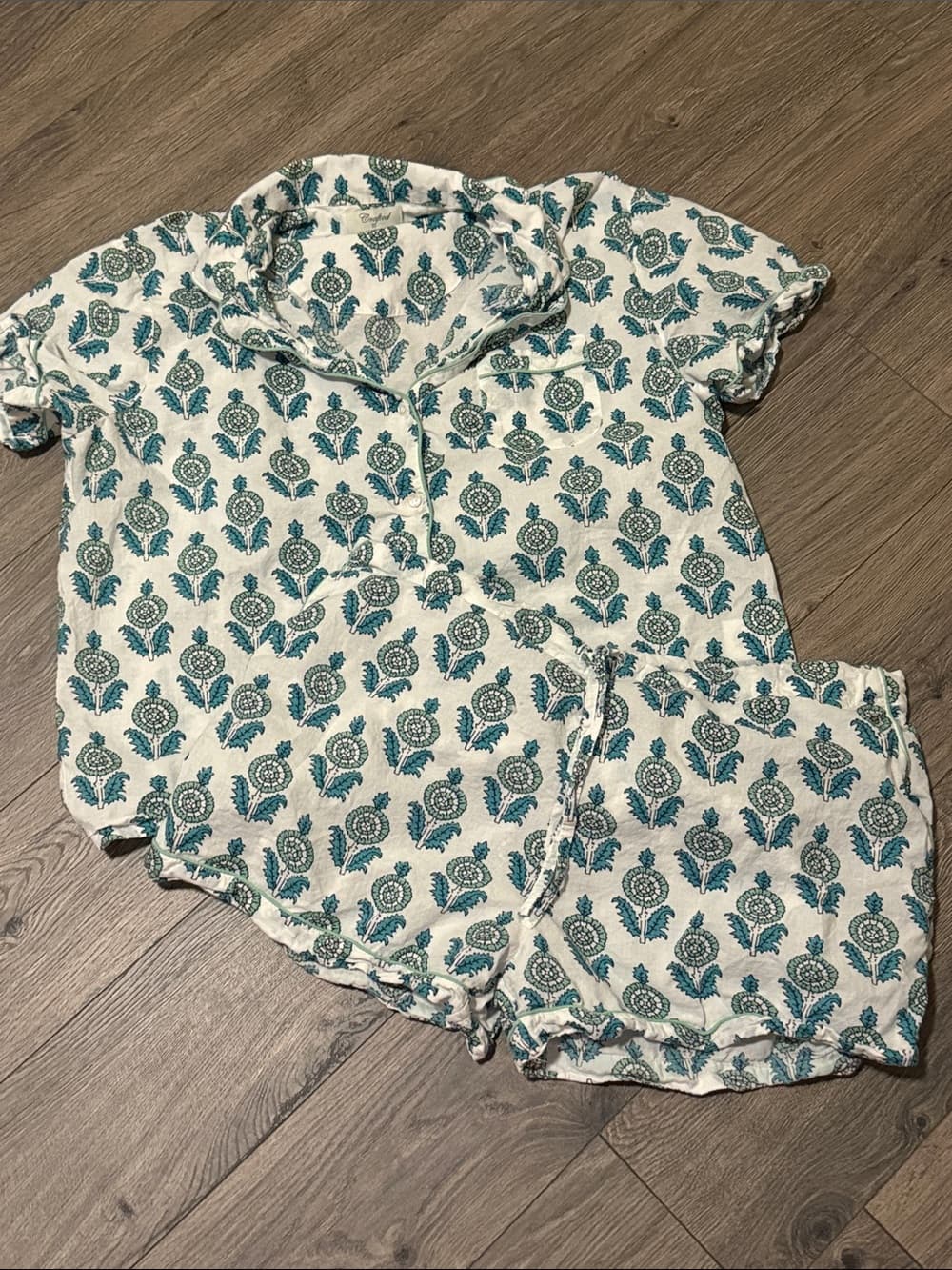 Mahogany White and Teal Floral Short Sleeve Pajama Set - Thumbnail 3