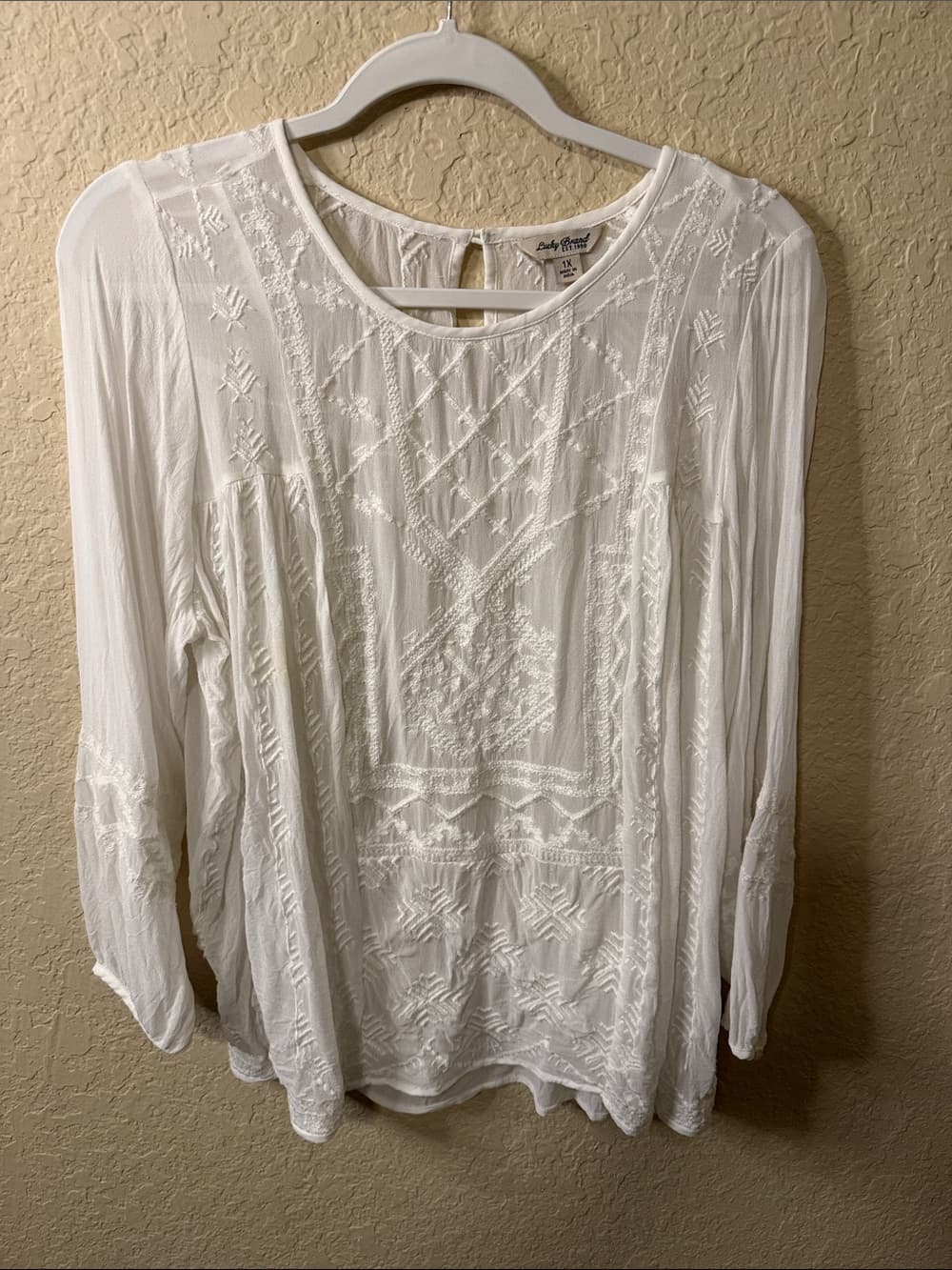 Lucky Brand White Embroidered Boho Tunic plus size 1x - Thumbnail 3