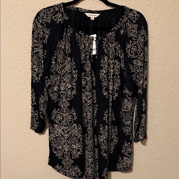 Lucky Brand Black Tunic with Cream Floral Print plus size 2x nwt - Thumbnail 5