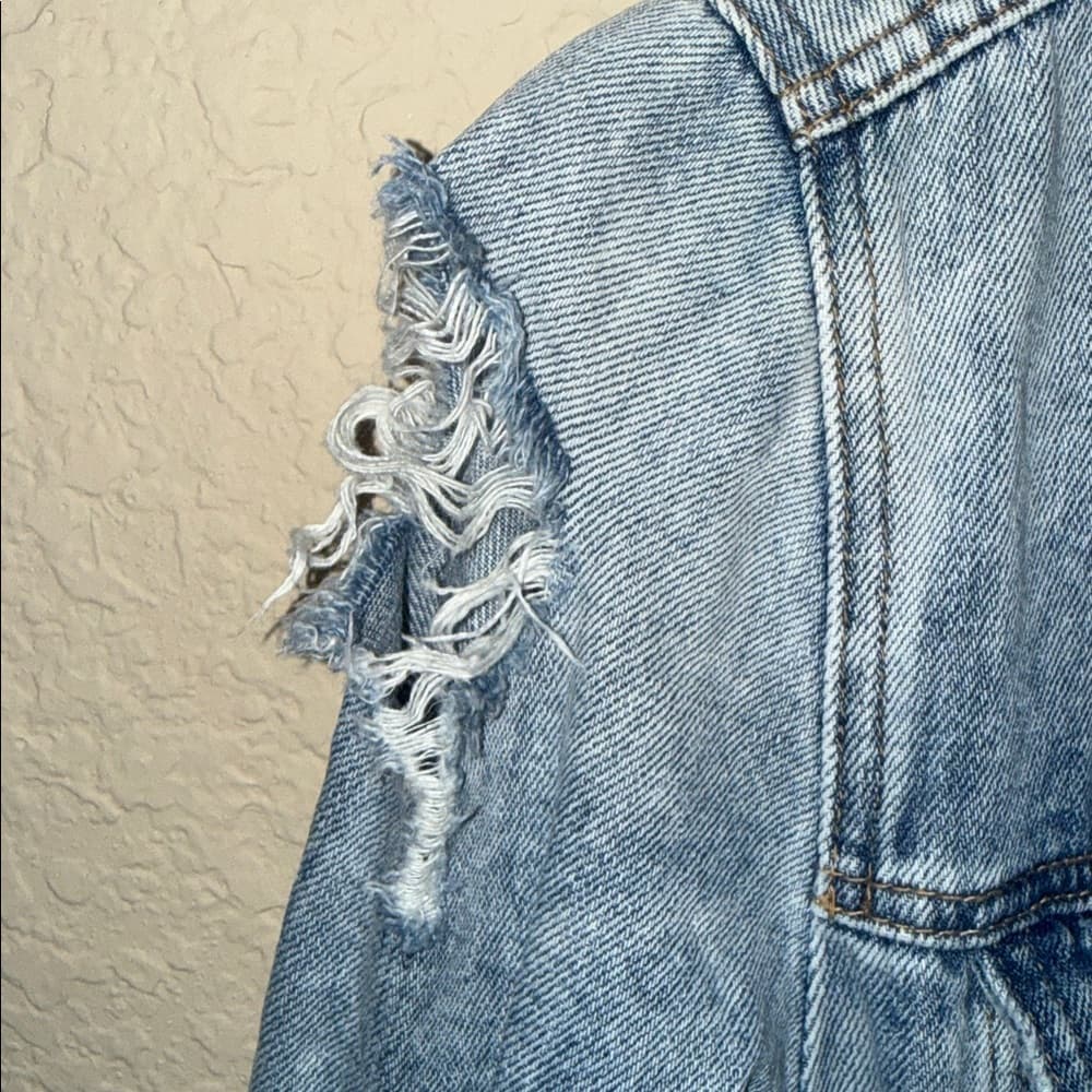 Free People Light Blue Distressed Denim Jacket - Thumbnail 7