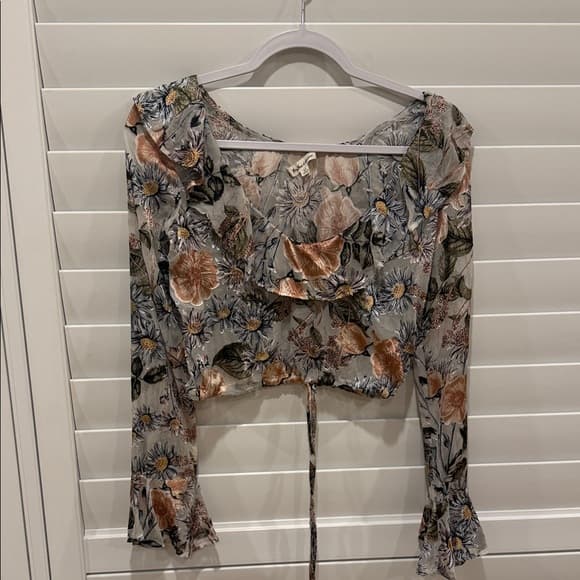 For Love And Lemons Floral Ruffle Blouse - Gray and Brown - Thumbnail 5