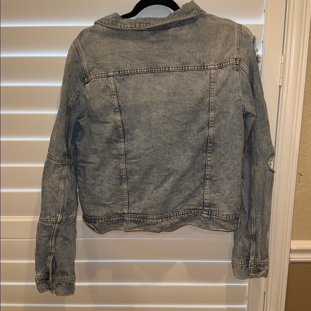 Free People Light Blue Distressed Denim Jacket - Thumbnail 6