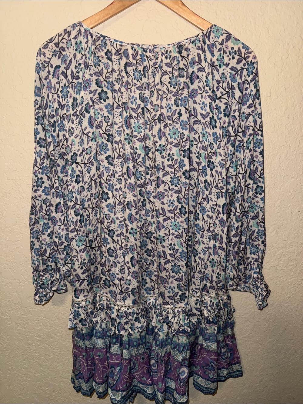 Spell Dahlia Floral Tunic Dress in Blue and Purple oversized xs - Thumbnail 4
