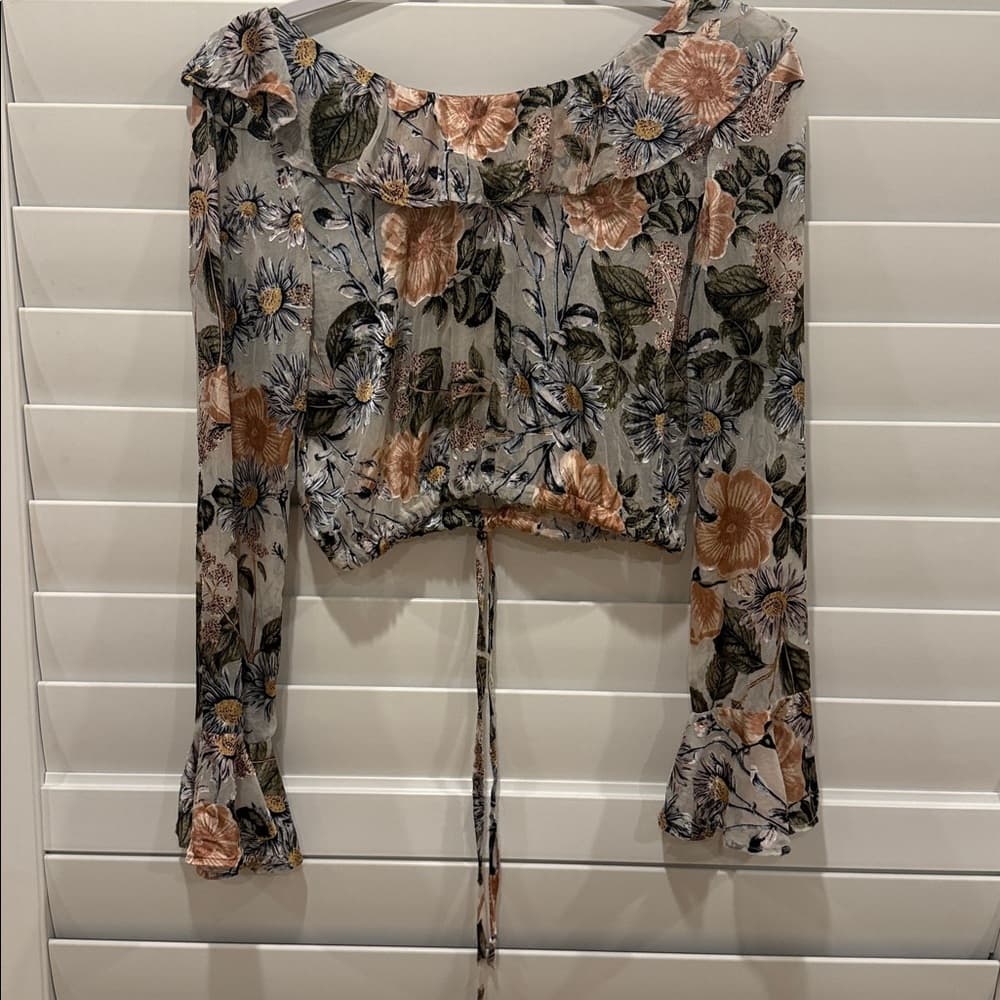 For Love And Lemons Floral Ruffle Blouse - Gray and Brown - Thumbnail 3
