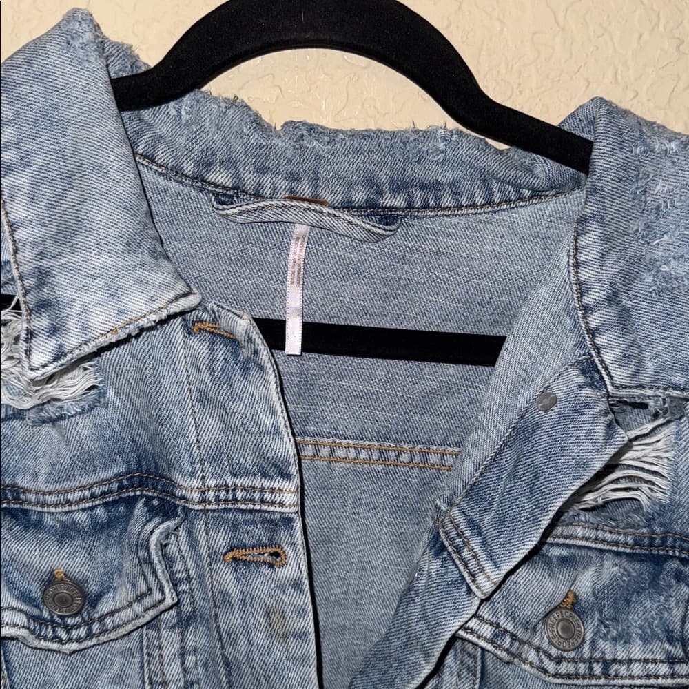 Free People Light Blue Distressed Denim Jacket - Thumbnail 8