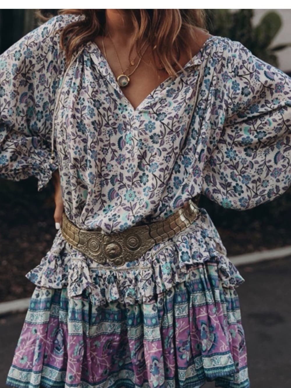 Spell Dahlia Floral Tunic Dress in Blue and Purple oversized xs - Thumbnail 5