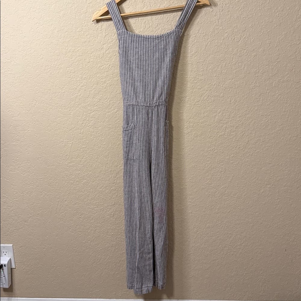 Free People Navy and White Striped Jumpsuit overalls 0 - Thumbnail 4