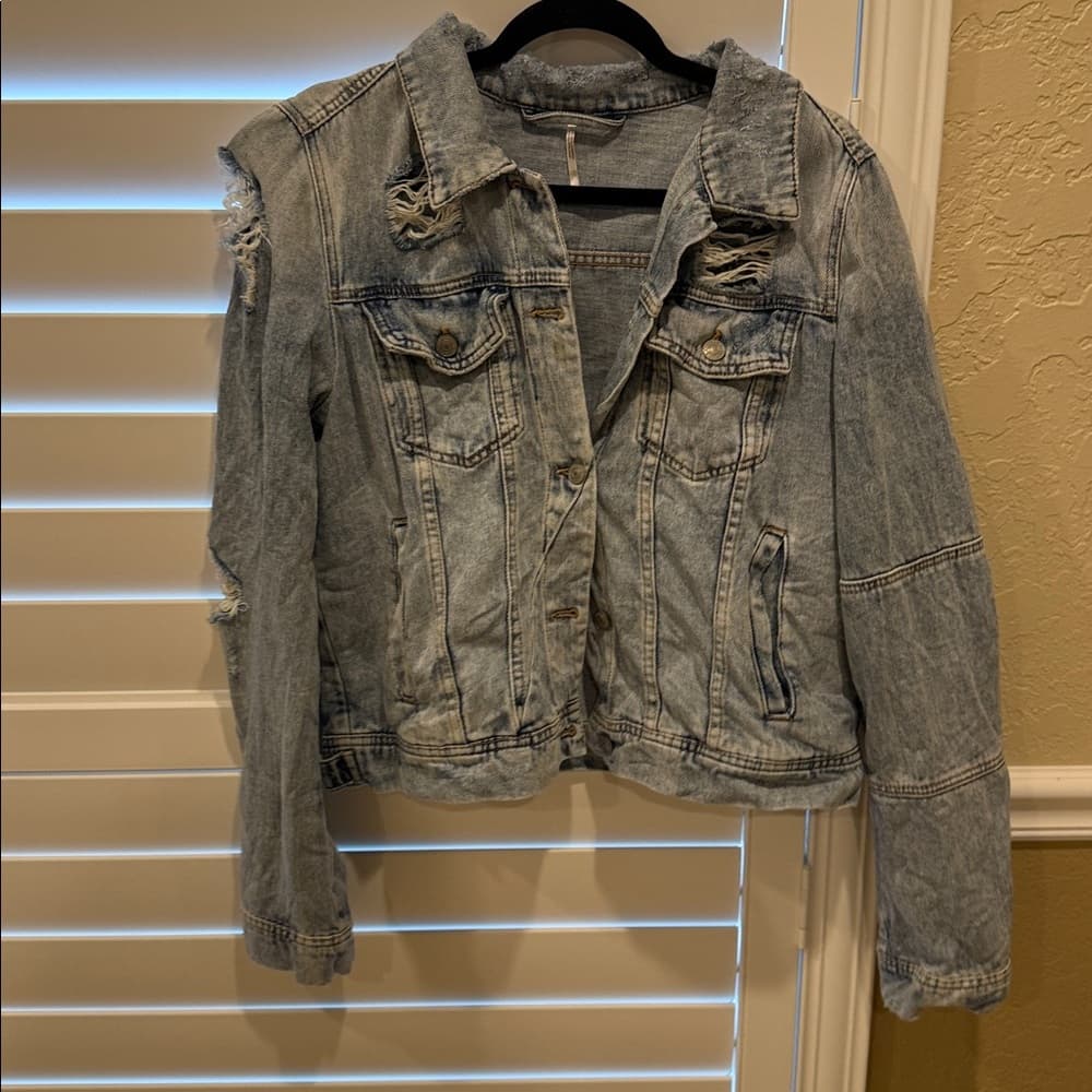 Free People Light Blue Distressed Denim Jacket - Thumbnail 3