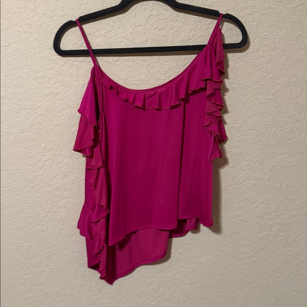Anthropologie Ruffled One-Shoulder Women’s Top in Magenta size small - Thumbnail 2