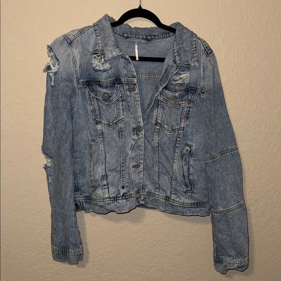 Free People Light Blue Distressed Denim Jacket - Thumbnail 11