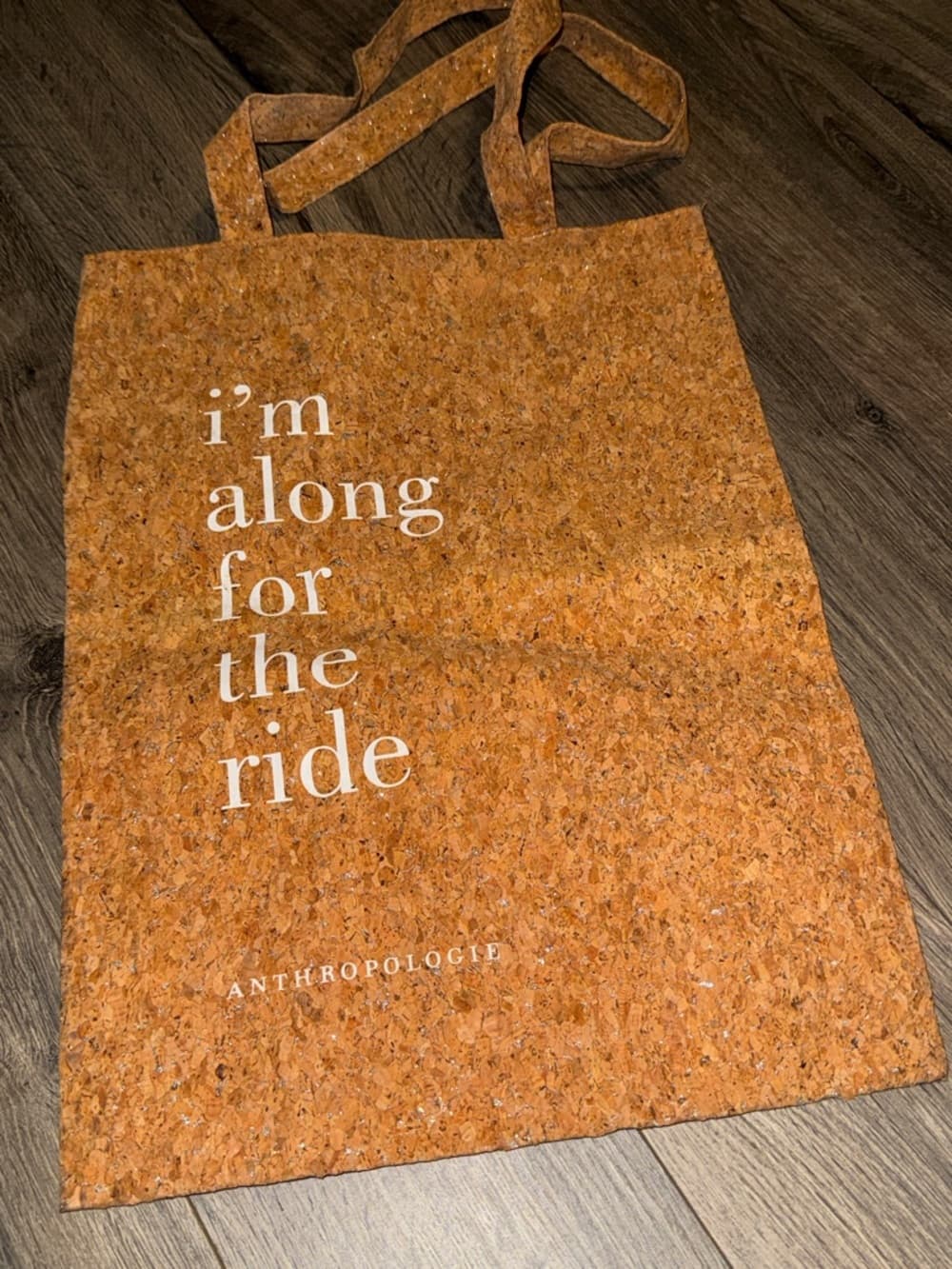 Anthropologie Cork Tote Bag - Tan with White Text - Thumbnail 2