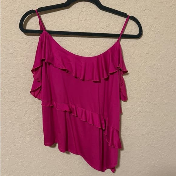 Anthropologie Ruffled One-Shoulder Women’s Top in Magenta size small - Thumbnail 4