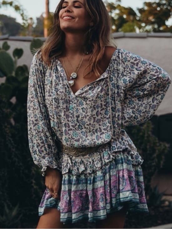 Spell Dahlia Floral Tunic Dress in Blue and Purple oversized xs - Thumbnail 8