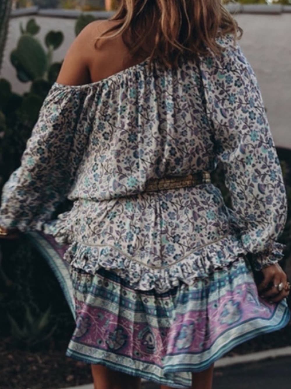 Spell Dahlia Floral Tunic Dress in Blue and Purple oversized xs - Thumbnail 6