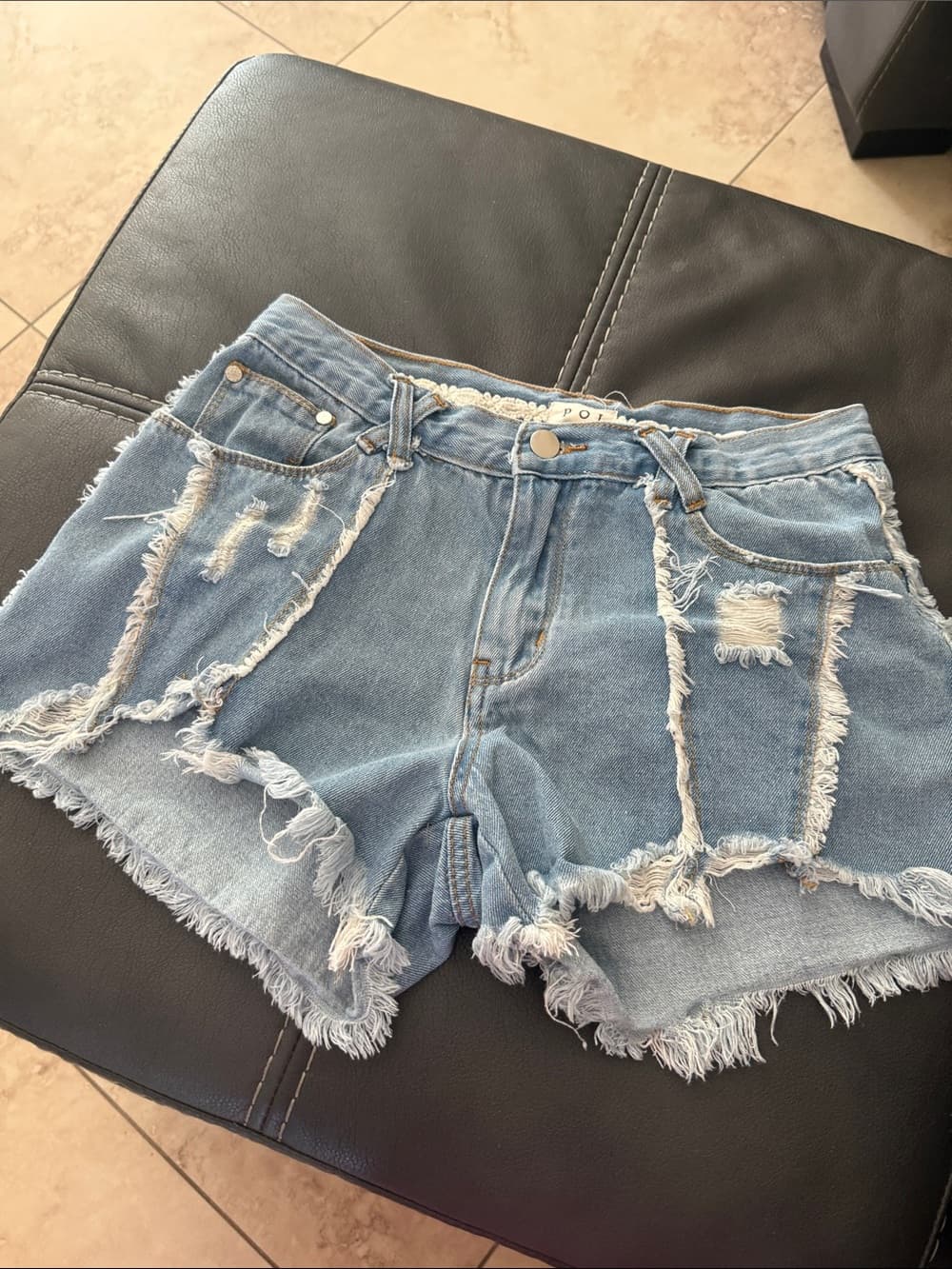 POL Light Blue Distressed Denim Cutoff Shorts - Thumbnail 3
