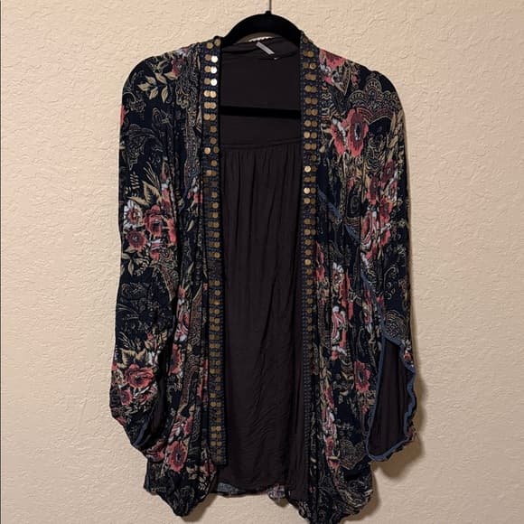 Free People Floral Cardigan with Gold Accents - Thumbnail 5
