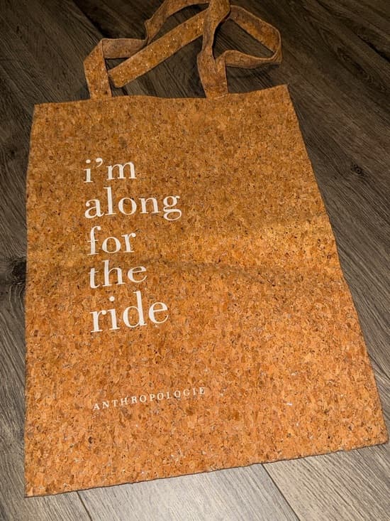 Anthropologie Cork Tote Bag - Tan with White Text - Thumbnail 3
