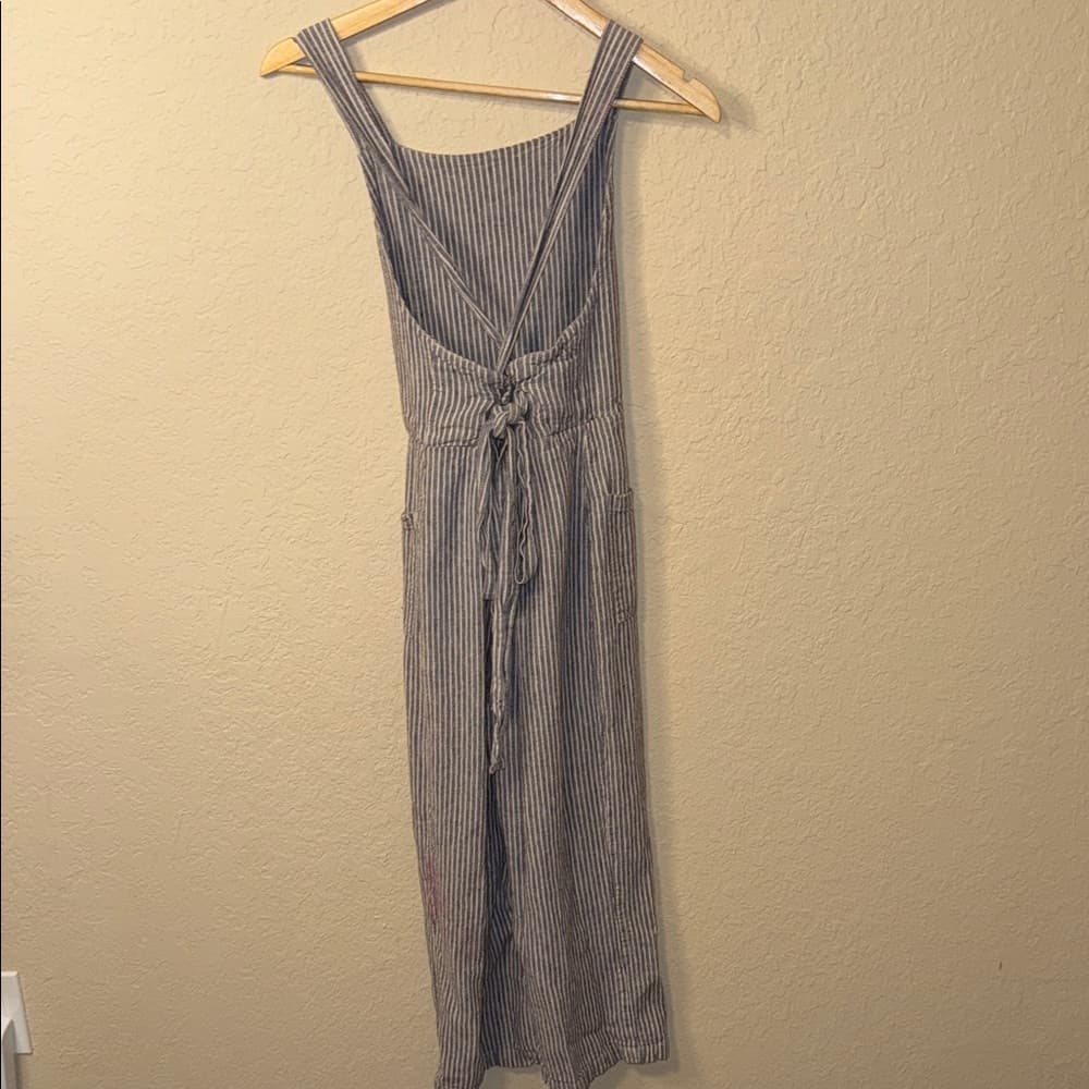 Free People Navy and White Striped Jumpsuit overalls 0 - Thumbnail 2