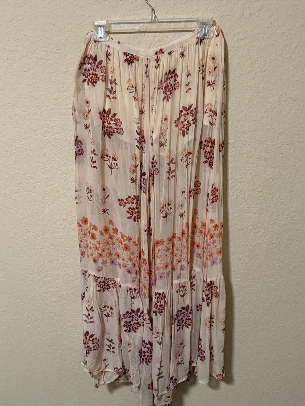 Free People Cream Floral Wide-Leg pants sheer flowy boho - Thumbnail 4