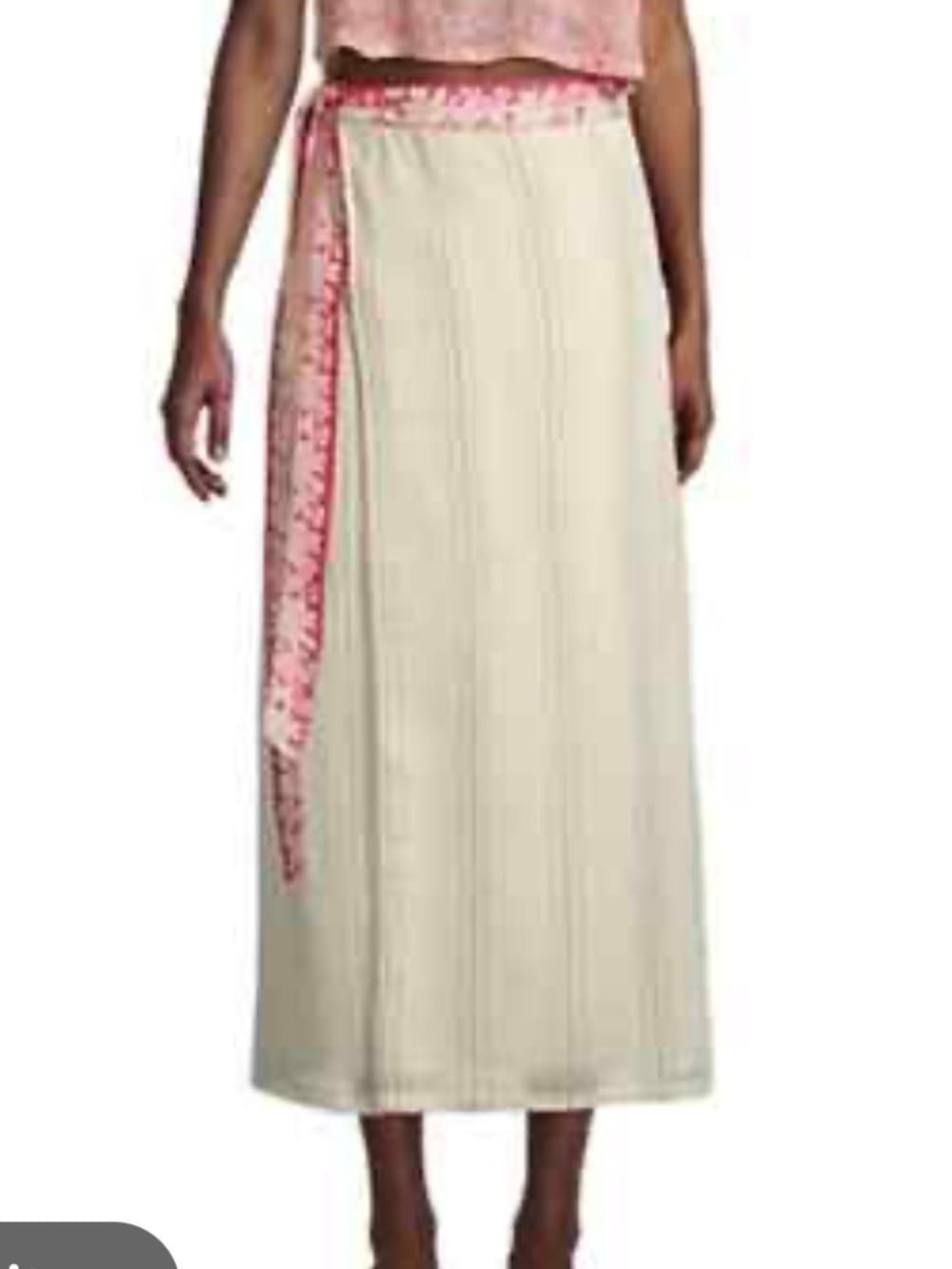 Free People Cream Maxi Wrap Skirt with Red Trim - Thumbnail 4