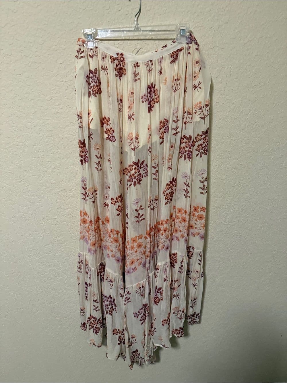 Free People Cream Floral Wide-Leg pants sheer flowy boho - Thumbnail 3