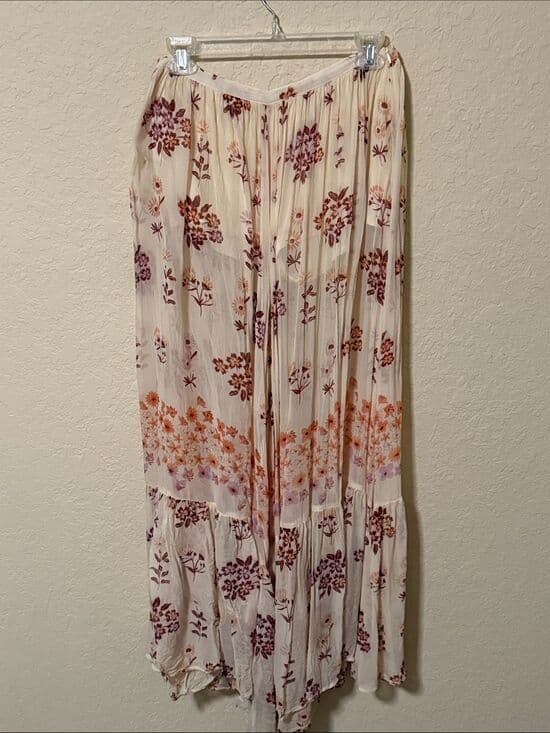 Free People Cream Floral Wide-Leg pants sheer flowy boho - Thumbnail 5