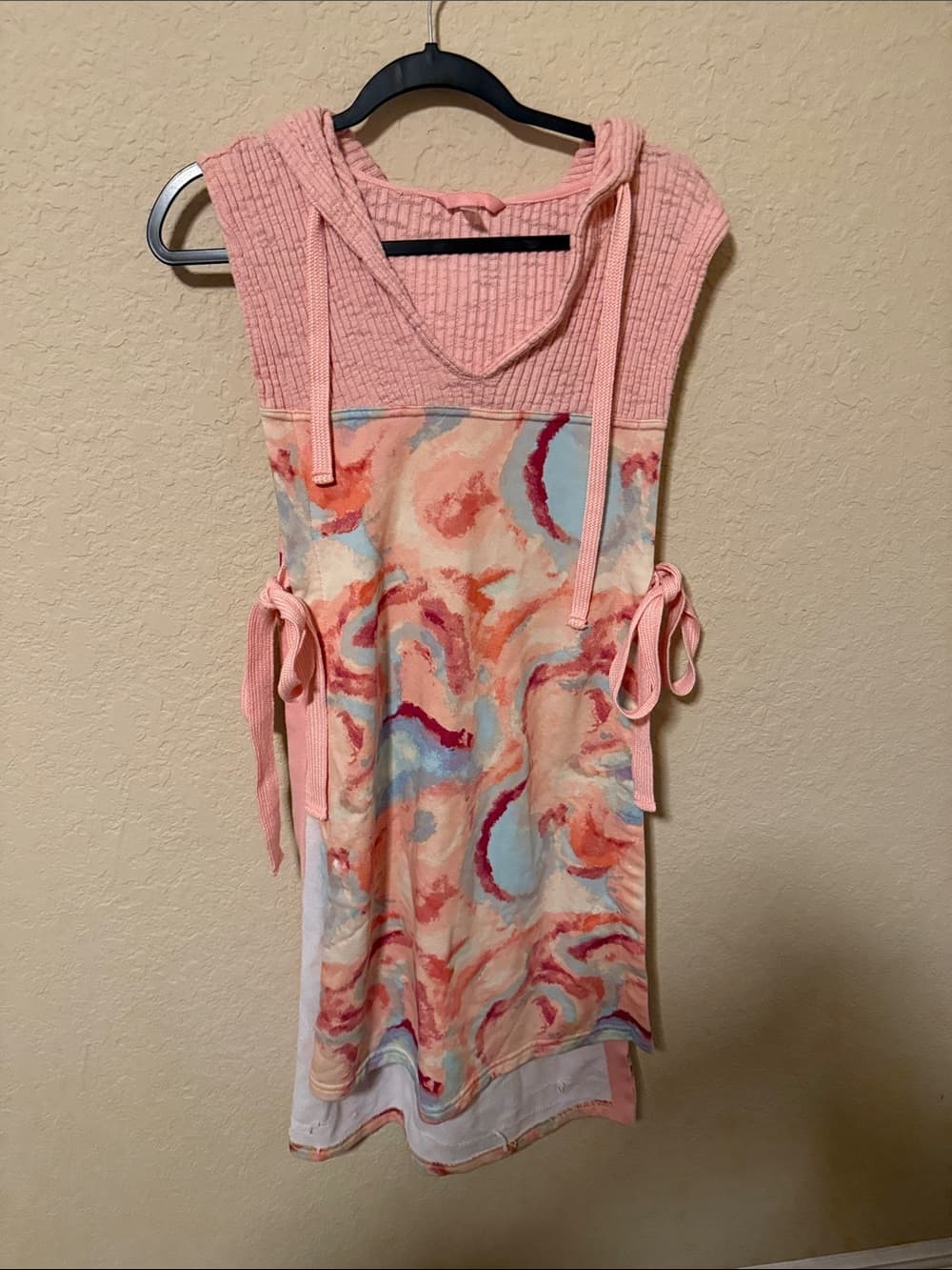 Free People Movement Pink Sleeveless Hoodie coverup with Watercolor Swirl Print - Thumbnail 3
