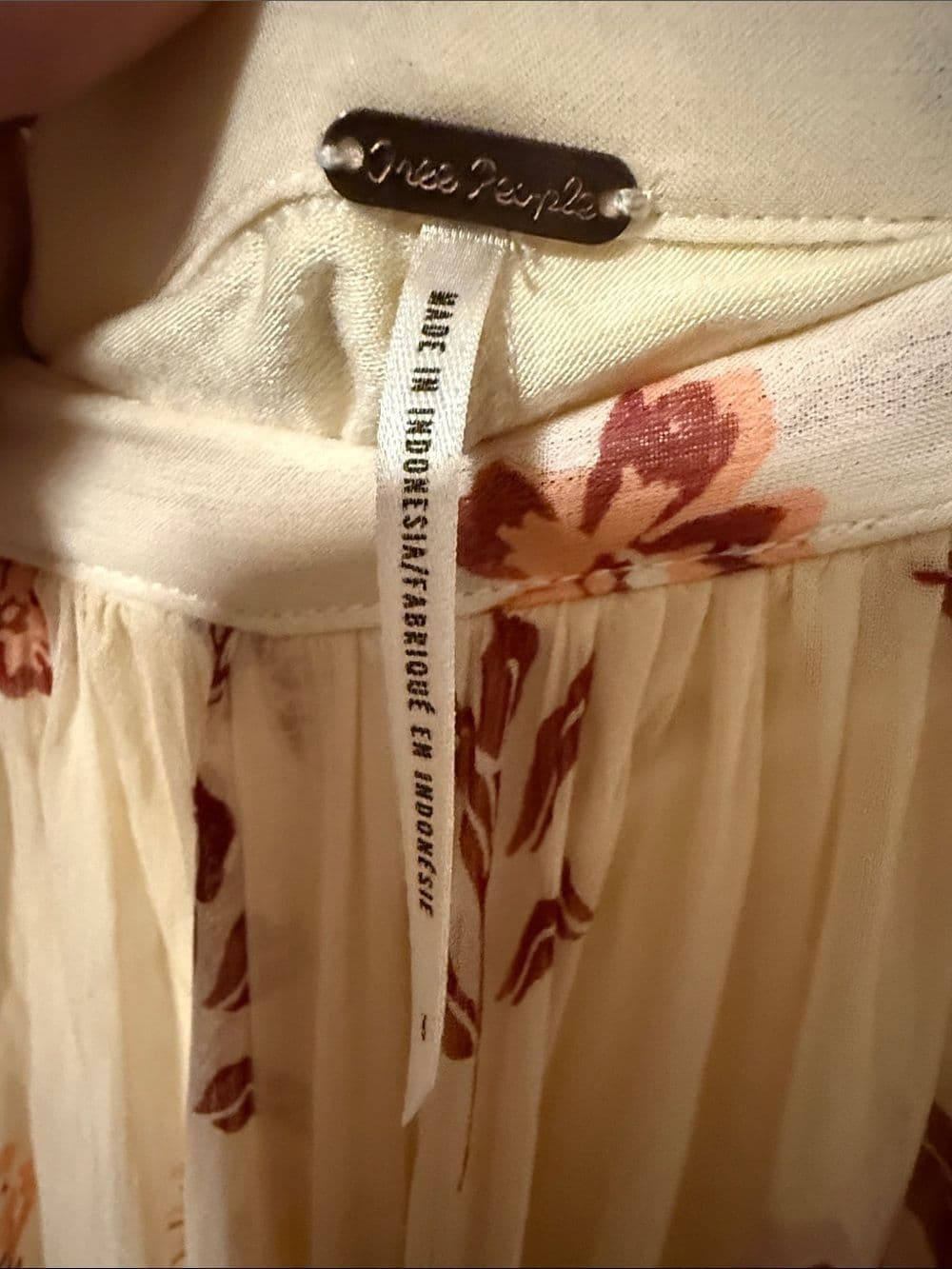 Free People Cream Floral Wide-Leg pants sheer flowy boho