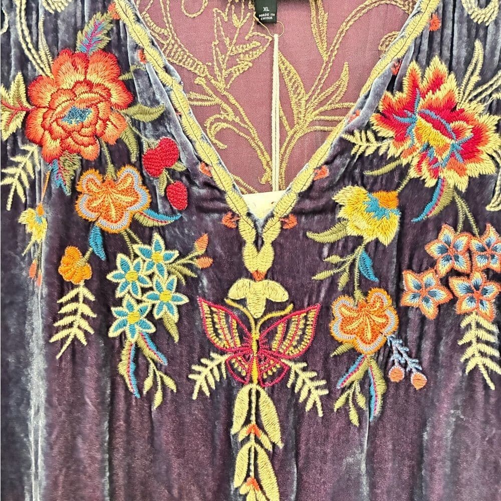 Johnny Was Embroidered Velvet Midi Dress - Blue - Thumbnail 4