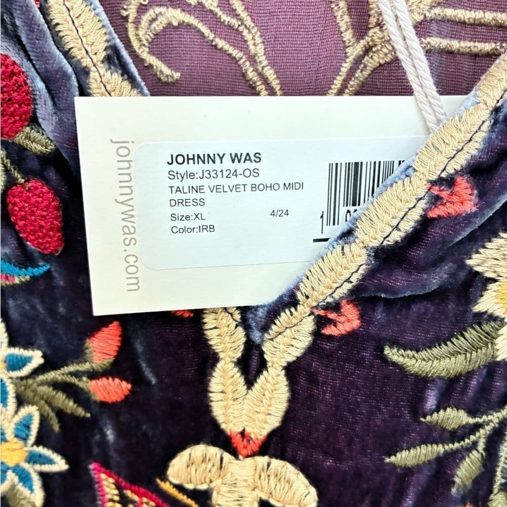 Johnny Was Embroidered Velvet Midi Dress - Blue - Thumbnail 6