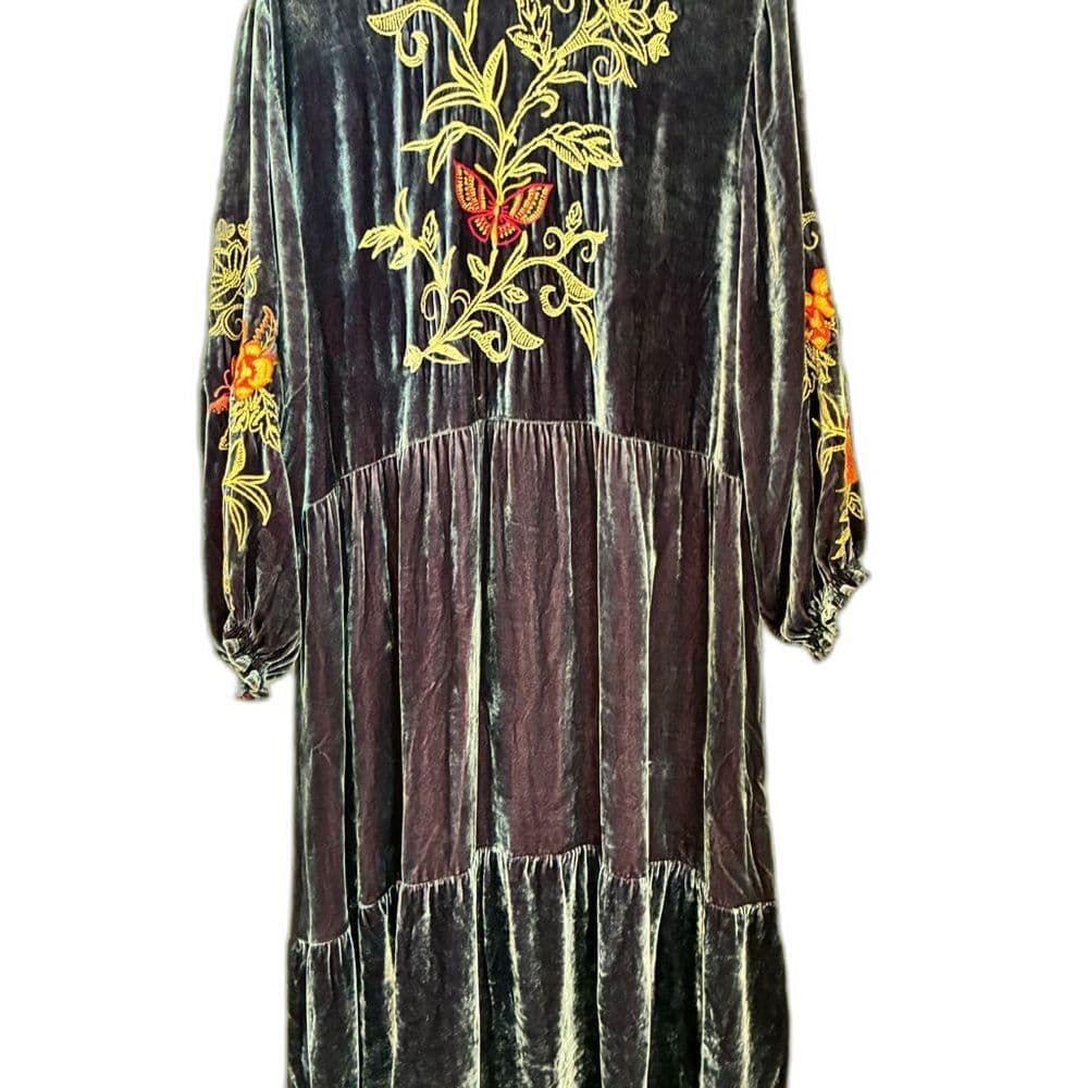 Johnny Was Embroidered Velvet Midi Dress - Blue - Thumbnail 8