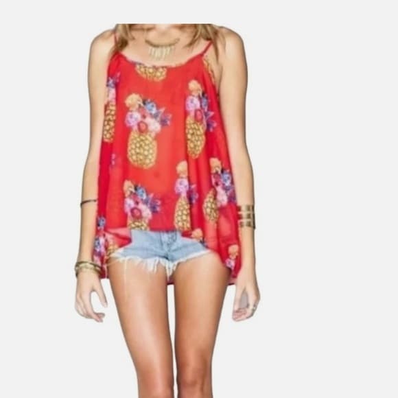 Show Me Your MuMu Red Floral Pineapple tunic xs - Thumbnail 5