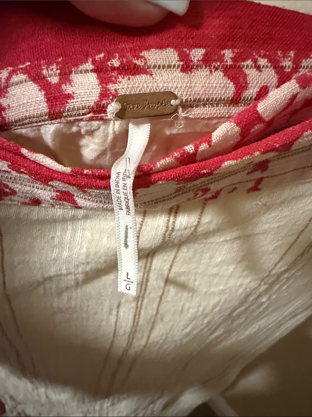 Free People Cream Maxi Wrap Skirt with Red Trim - Thumbnail 3