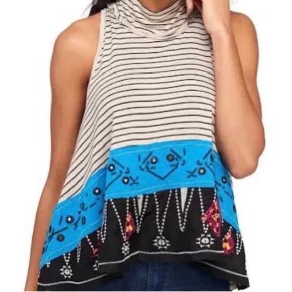 Free People We The Free Striped Tank Top with Blue and Black Accents medium - Thumbnail 7