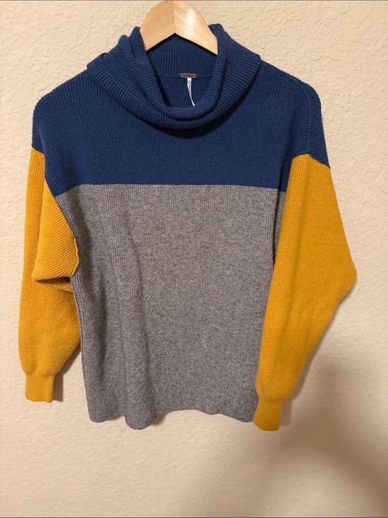 Free People Navy Ribbed Knit Sweater - Thumbnail 4