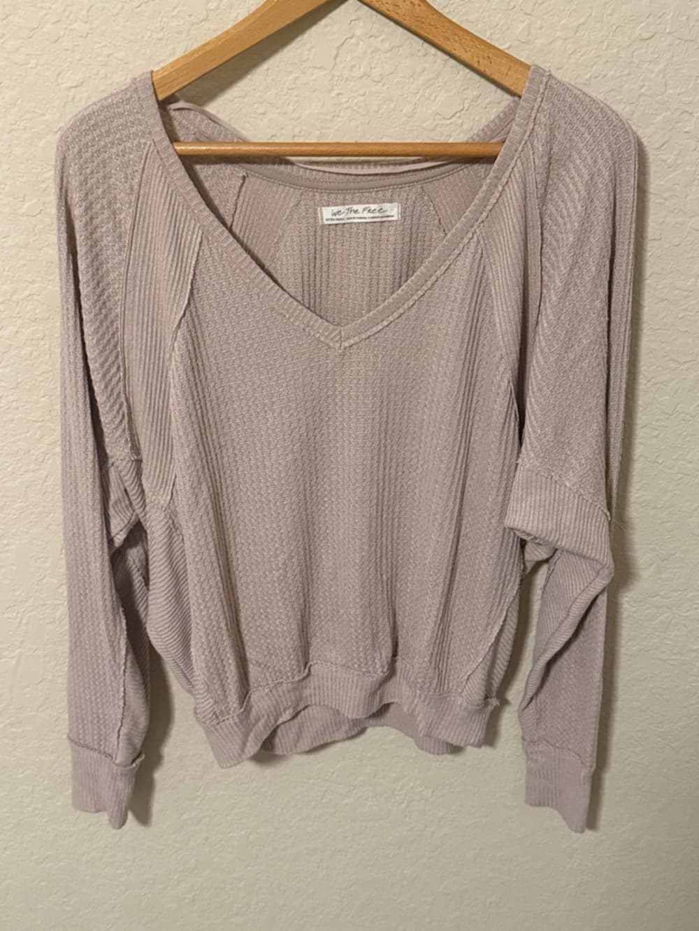 We The Free Lightweight V-Neck Waffle Top in tan xs - Thumbnail 3