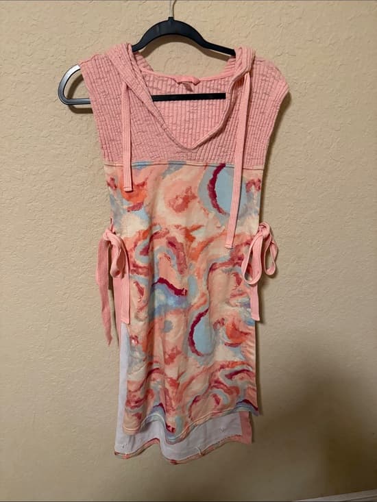 Free People Movement Pink Sleeveless Hoodie coverup with Watercolor Swirl Print - Thumbnail 4