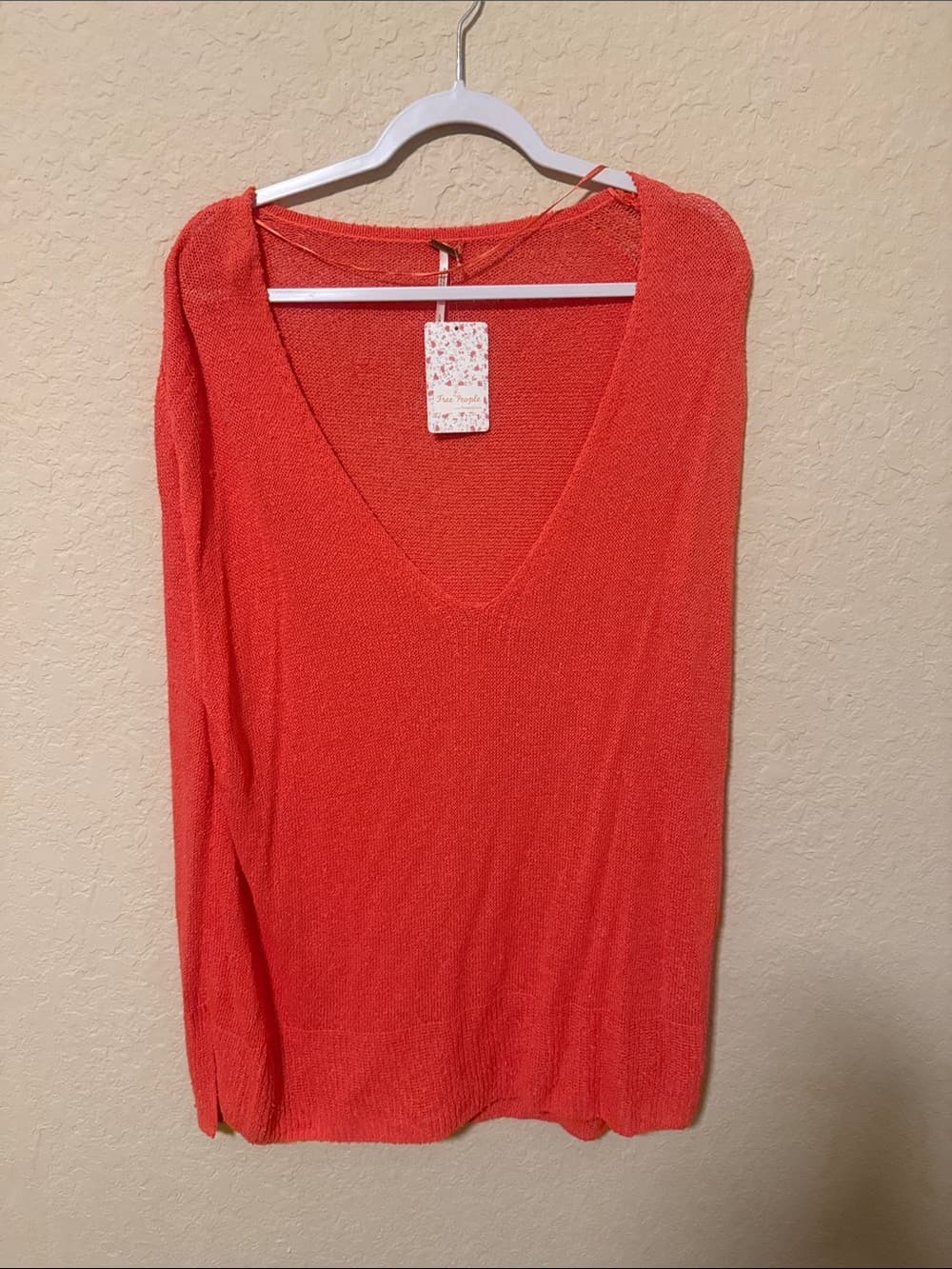 Free People Lightweight V-Neck Knit Sweater - Coral Red - Thumbnail 3