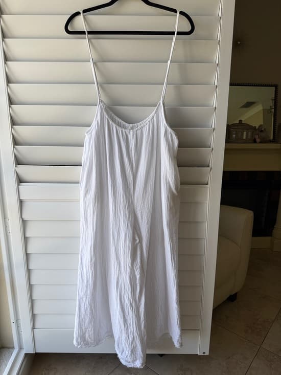 Anthropologie White Cotton Spaghetti-Strap Wide-Leg Jumpsuit - Thumbnail 5