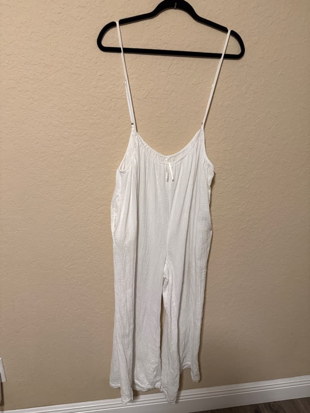 Anthropologie White Cotton Spaghetti-Strap Wide-Leg Jumpsuit - Thumbnail 3