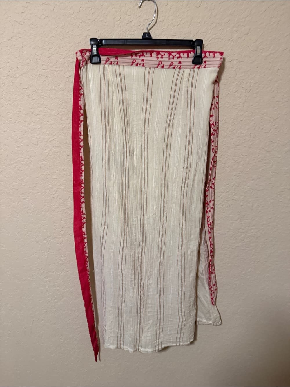 Free People Cream Maxi Wrap Skirt with Red Trim - Thumbnail 2