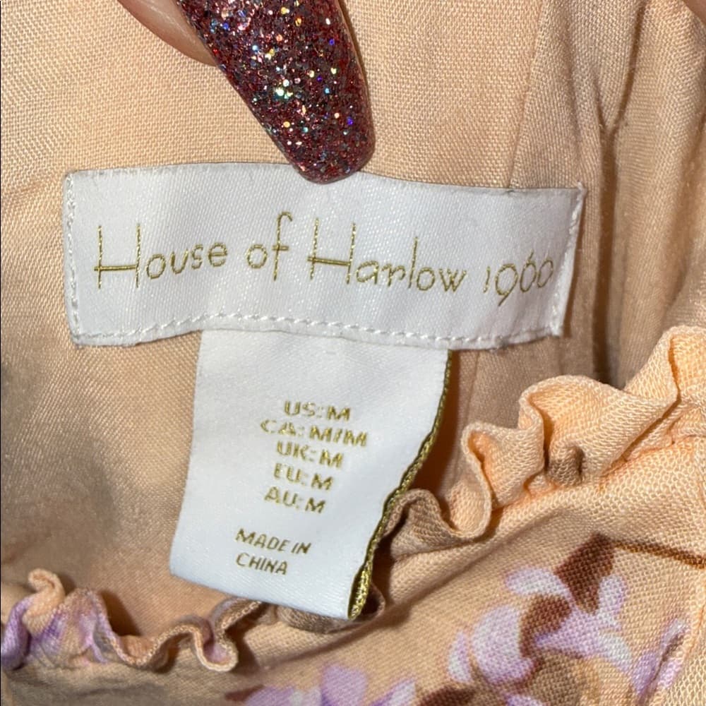 House of Harlow 1960 Floral Tiered Midi Dress in Cream and Purple medium - Thumbnail 3