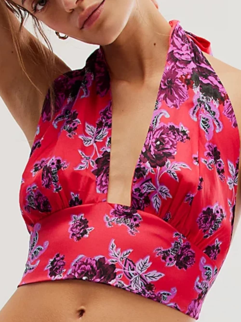Free People Summer in Sicily Crop Blouse with Pink Pattern Trim - Thumbnail 4