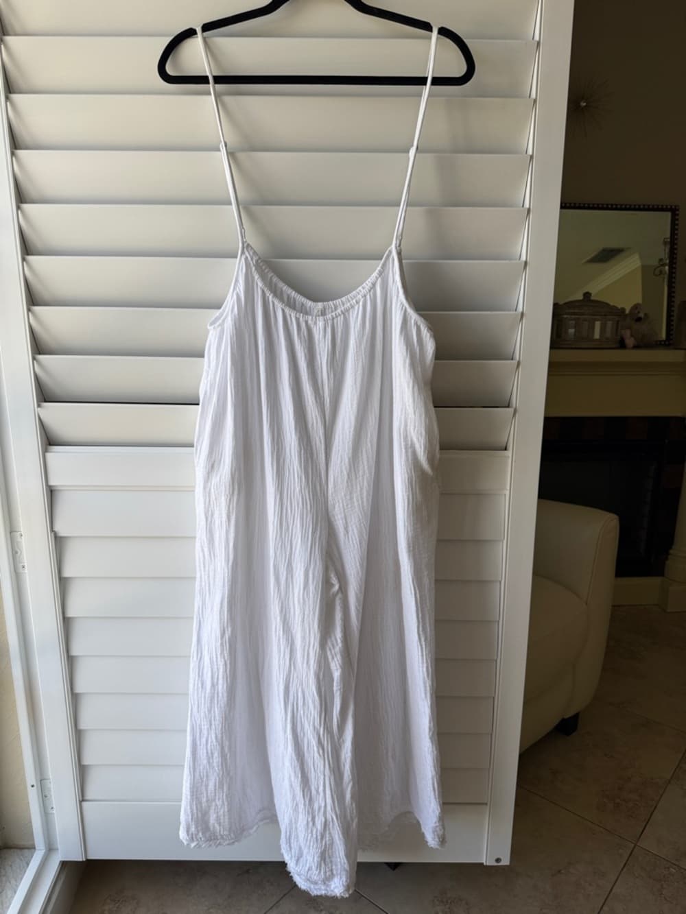 Anthropologie White Cotton Spaghetti-Strap Wide-Leg Jumpsuit - Thumbnail 4