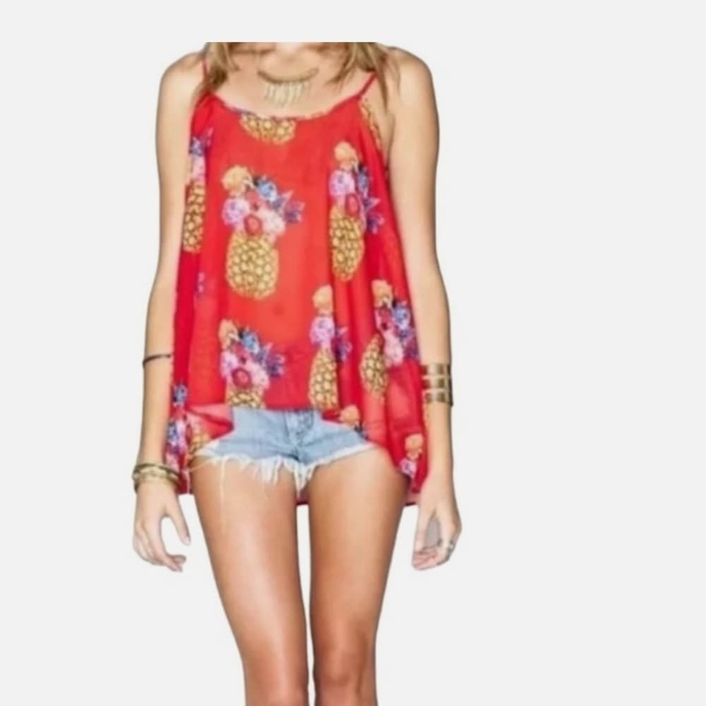 Show Me Your MuMu Red Floral Pineapple tunic xs - Thumbnail 4