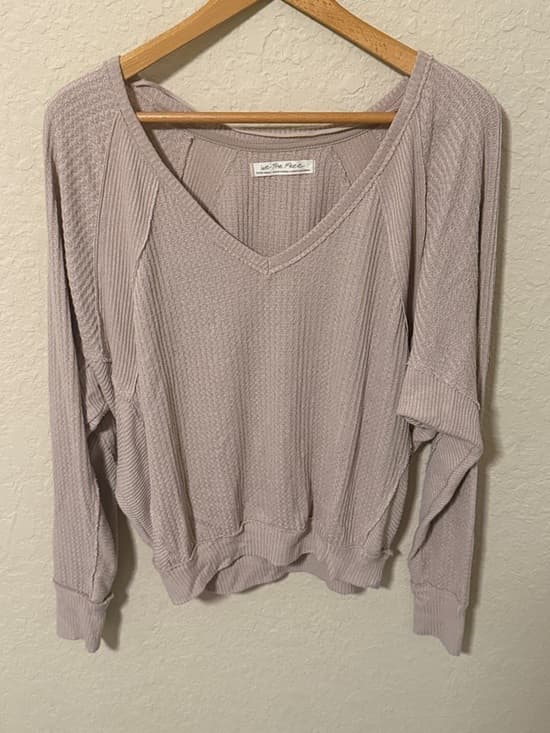 We The Free Lightweight V-Neck Waffle Top in tan xs - Thumbnail 4