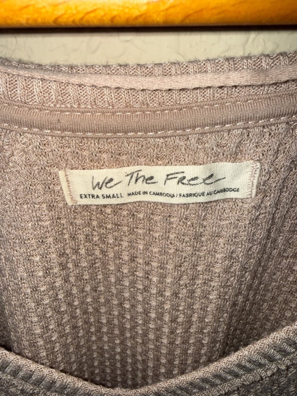 We The Free Lightweight V-Neck Waffle Top in tan xs