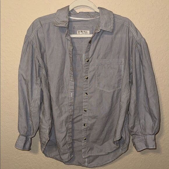 We The Free Bailey Blue Pinstripe Button Down Shirt medium - Thumbnail 4